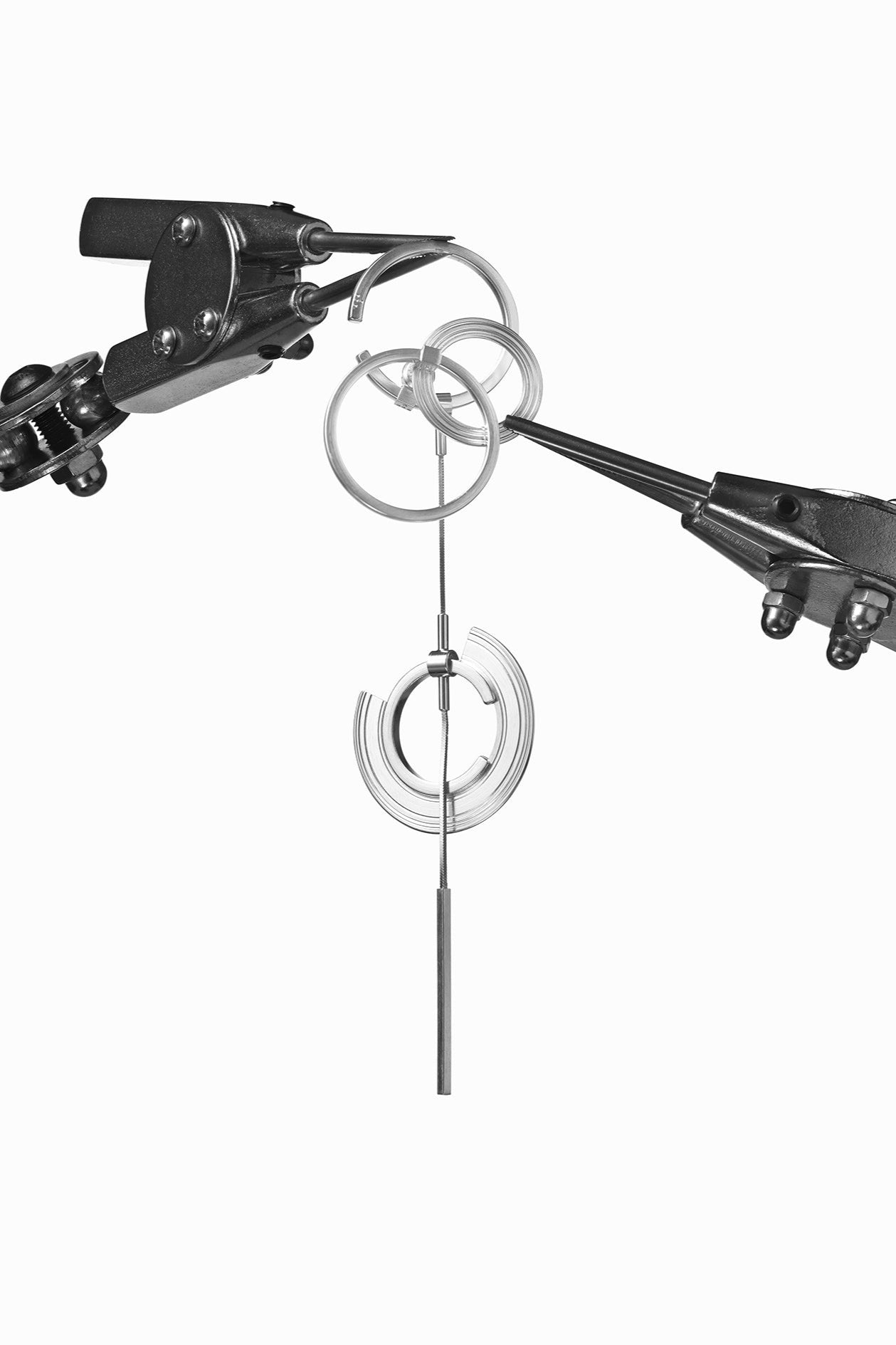 Mechanical arm with pulleys on a white background